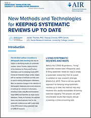 New methods and technologies for keeping systematic reviews up to date