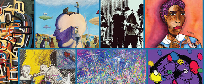 A collage of artwork created by people with disabilities.