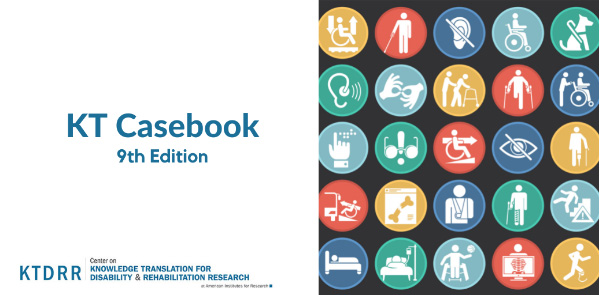 KT Casebook 9th Edition. A graphic displays 25 disabiity-themed icons in a grid of 5 rows with 5 columns. The icons include themes such as blindness, person in a wheelchair, acessible ramps, braille, sign language, hearing aid, broken bone, and seeing eye dog.