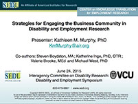 Image of the cover of the presentation: Strategies for Engaging the Business Community in Disability and Employment Research